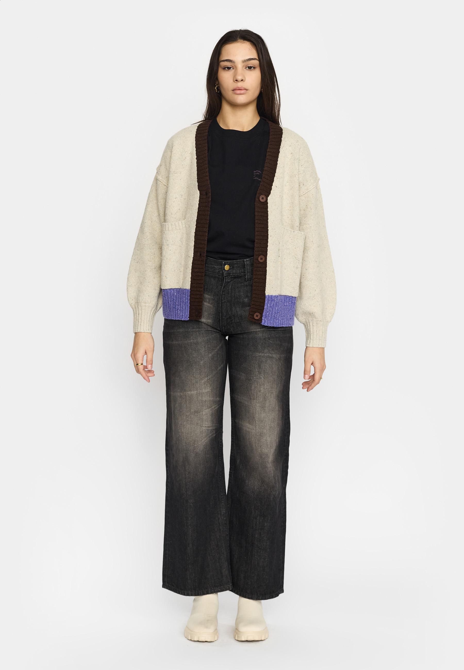 Selfhood Heavy Block Cardigan Offwhite Damen Merino Alpaka Strickjacke weiß